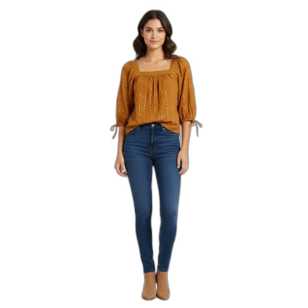 LC Lauren Conrad Puff Sleeve Blouse Gold Stripe S
